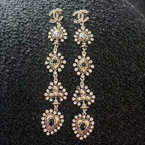 CHANEL Gold and Black Crystal Earrings